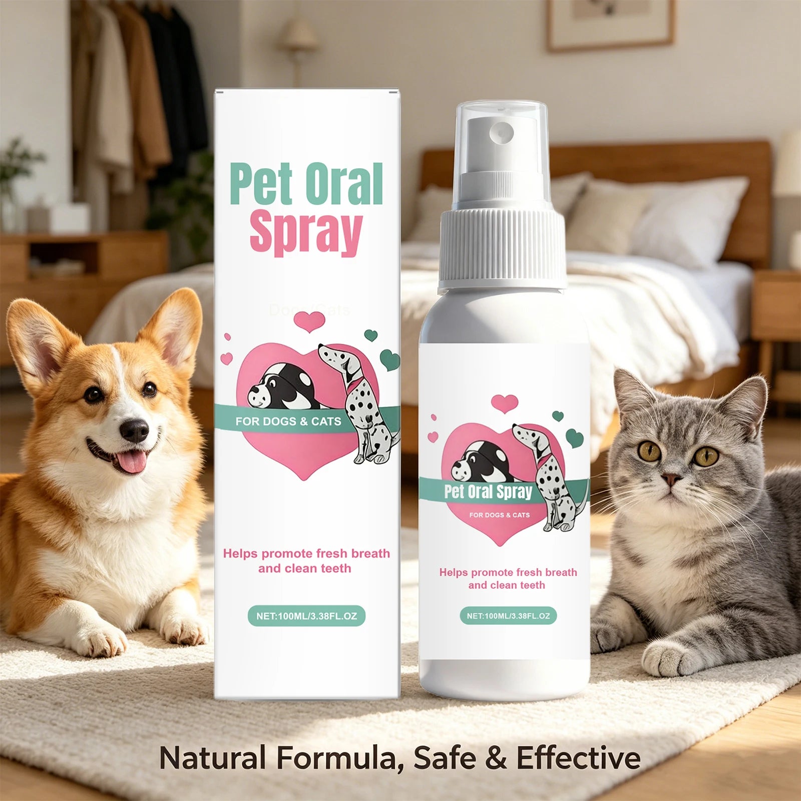Pet Oral Spray Dogs Cats Teeth Clean Deodorant Reduces Plaque and Tartar Pet Oral Cleaning Dental Care Deodorization Spray